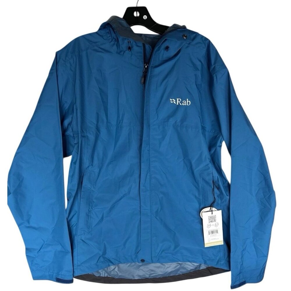 Rab Downpour Eco Jacket Denim Blue Men’s Size XL Waterproof Hooded‎ Full Zip
